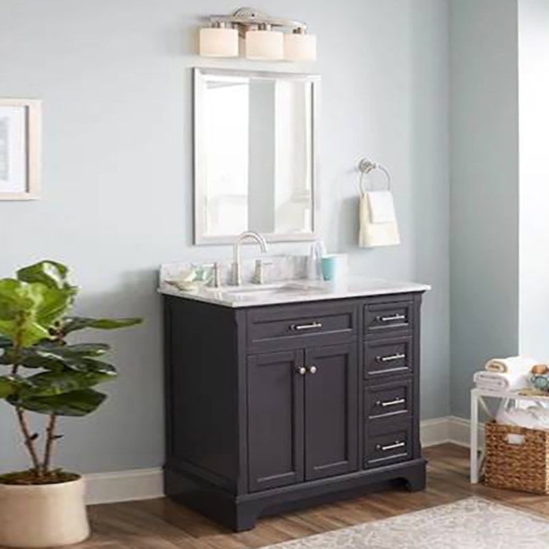 Marble Bathroom Wash Basin Vanity Cabinet Customized Black Wood
